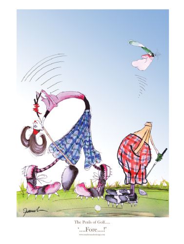 Fore by Tony Fernandes - golf cartoon signed print